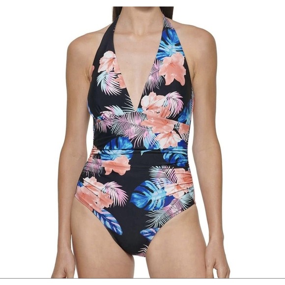 DKNY Size XL Women's One Piece Tummy Control Halter Neckline Swimsuit - Picture 1 of 8